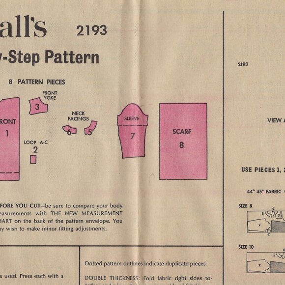 Retro 1960s McCall's Pattern #2193 Size 12 Misses Dress in 3 Versions - Picture 3 of 3